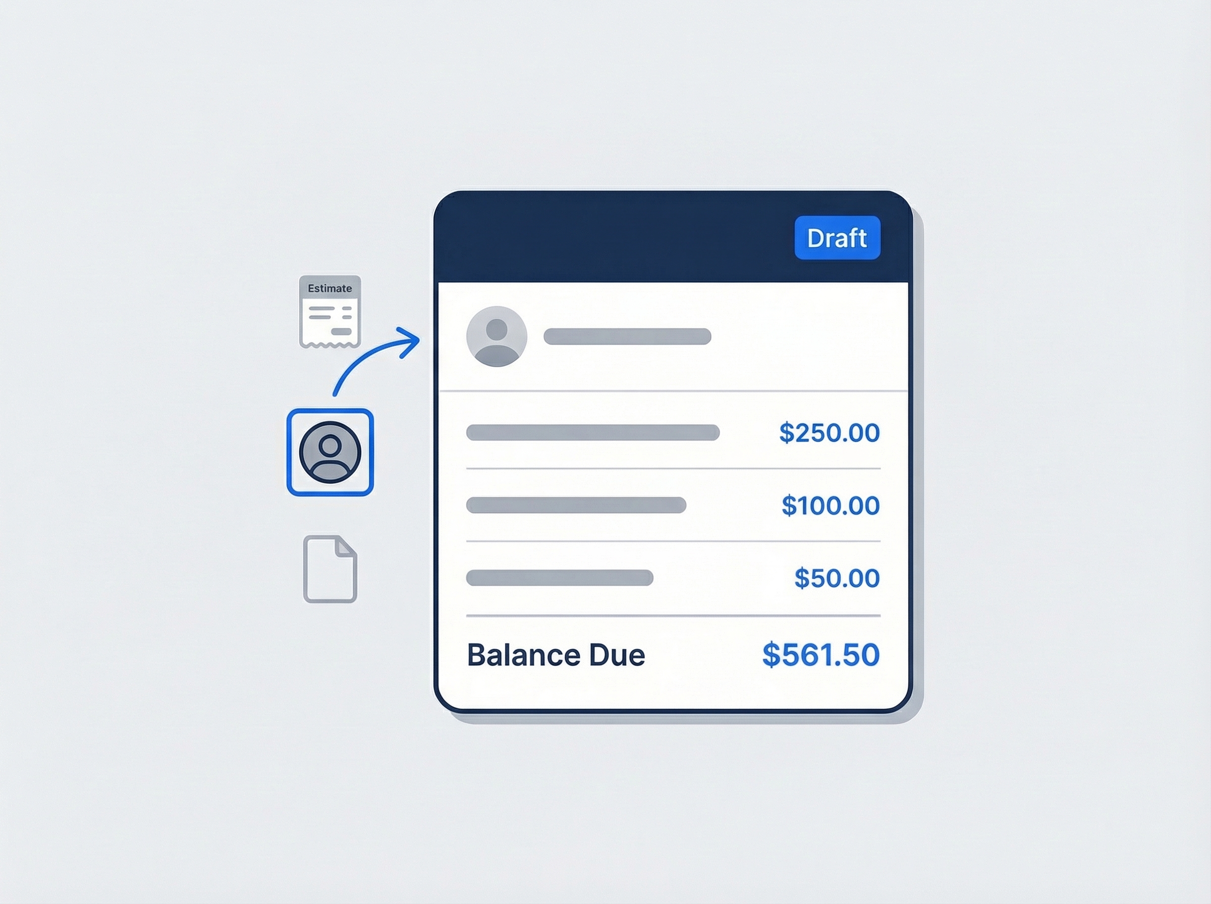 Illustrated invoice creation form with line items and payment terms